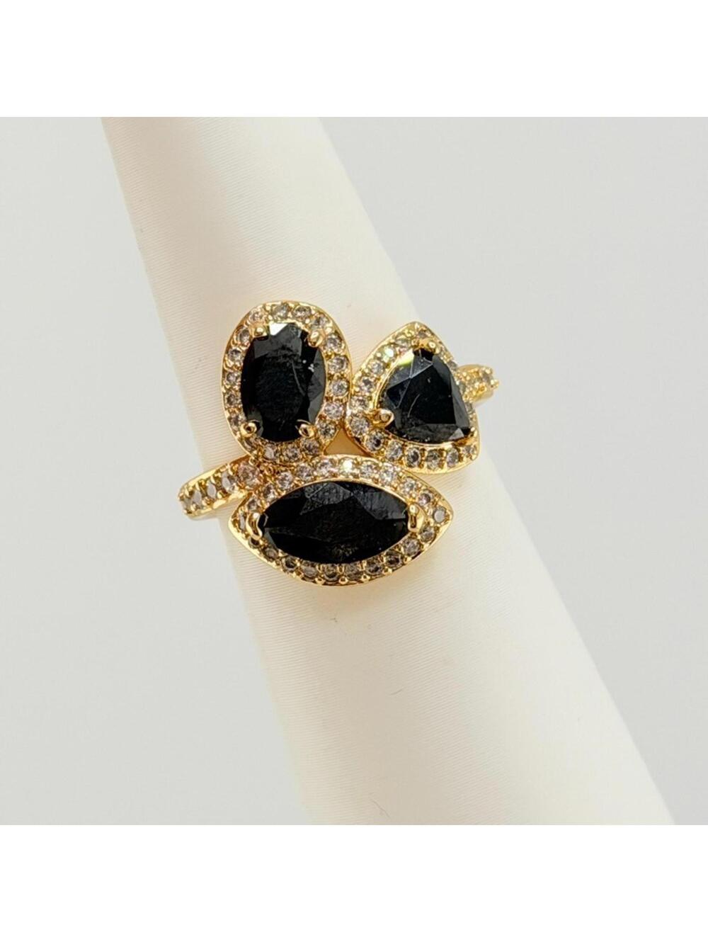 Bomb Party RARE UNICORN Ring Sz 7 “Three Stones, One Secret” Black Onyx on Gold